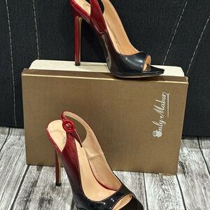 Only Maker Ombre Black Red Gradient Open Toe High Heels Slingback Sandals Size 6
